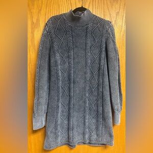 Free People Washed Navy Cable Knit Turtleneck Sweater Dress